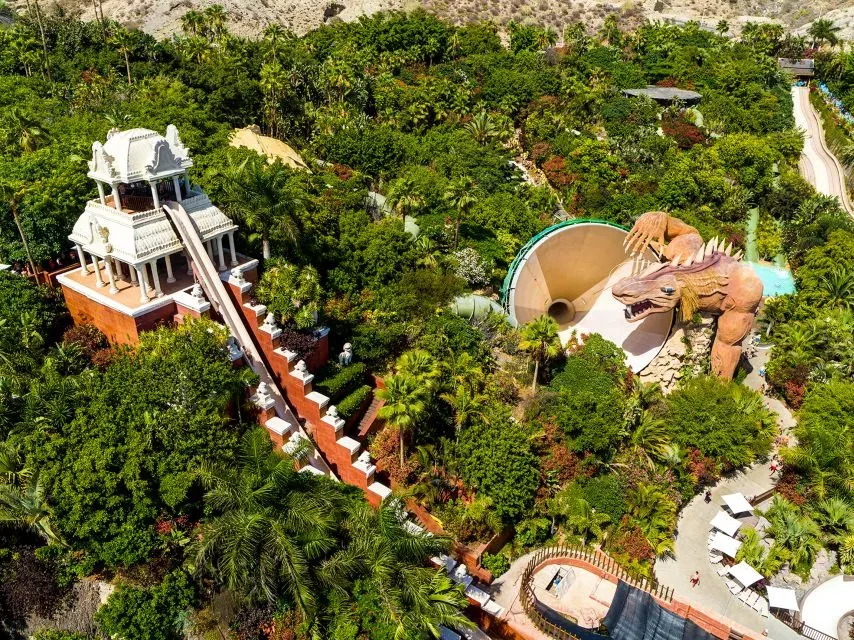 Aerial view of the Tower of Power and the wave pool at Siam Park